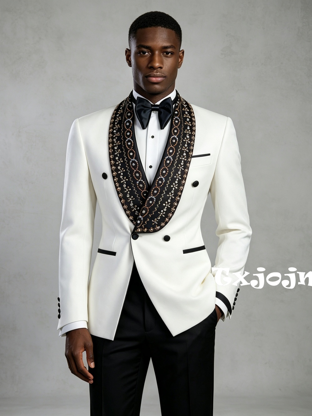 Men Formal Wear Outfits - Double Breasted Men's Golden Beaded Suit