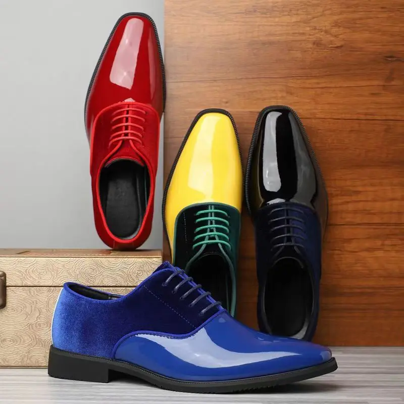 Men'S Formal Party Wear Shoes - Men Color‑block Oxford Dress Shoes Lace‑up