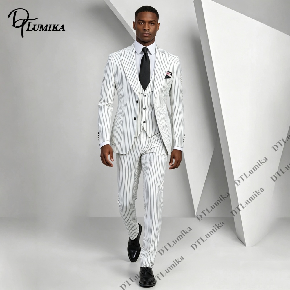Men Formal Wear Outfits - Men's Classic Pinstripe Suit 3 Piece