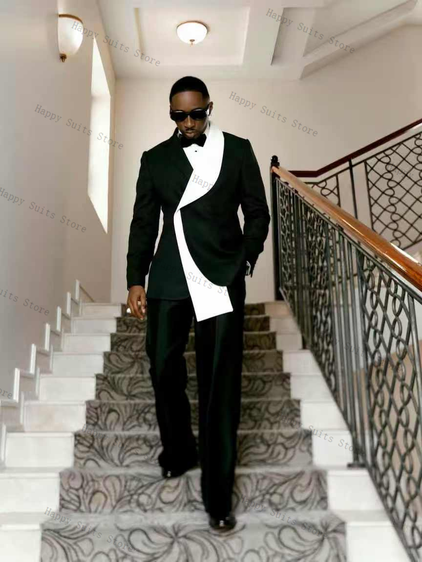 Black White Men Suit Set 2 Pcs - Men Formal Wear Outfits 评论和价格