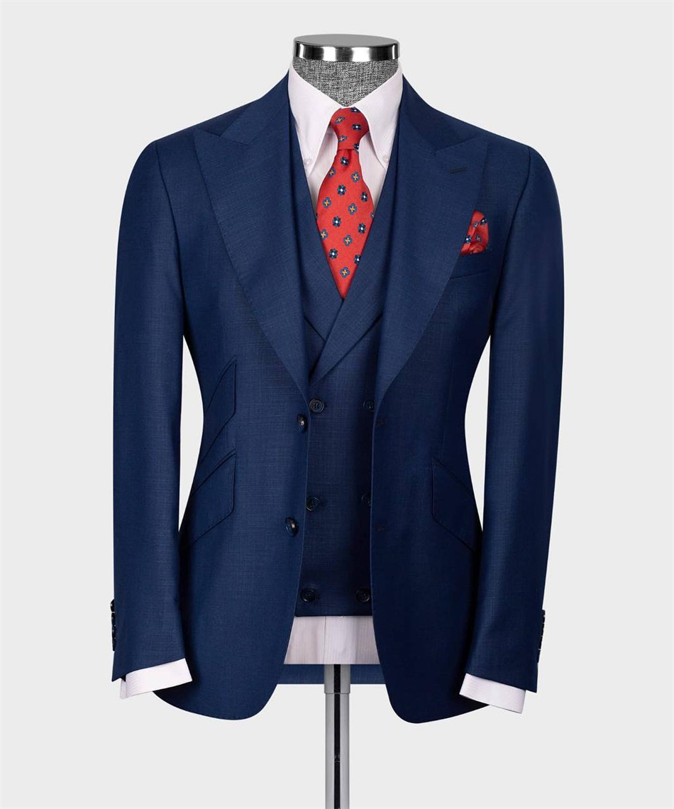 Elegant Navy Blue Classic Wedd - Men Formal Wear With Blazer 评论和价格