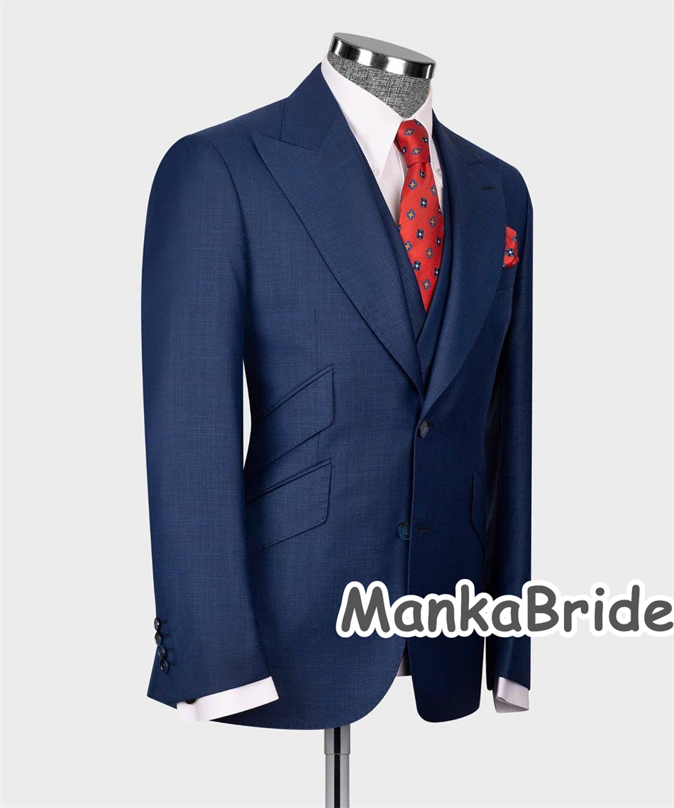 Elegant Navy Blue Classic Wedd - Men Formal Wear With Blazer 评论和价格