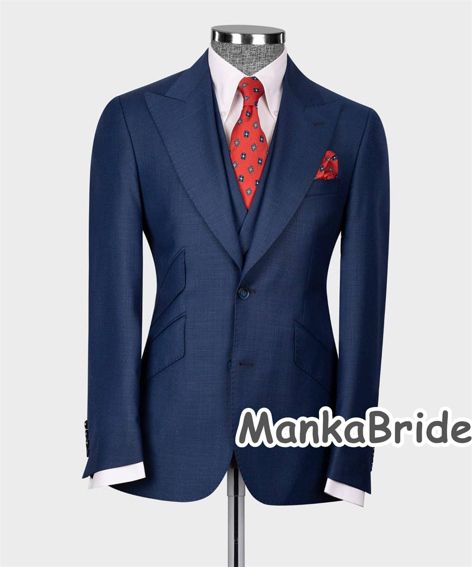 Elegant Navy Blue Classic Wedd - Men Formal Wear With Blazer 评论和价格