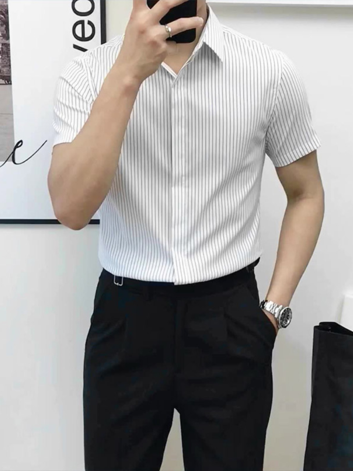 Slim Fit Striped Short Sleeve  - Men'S Urban Formal Wear 评论和价格