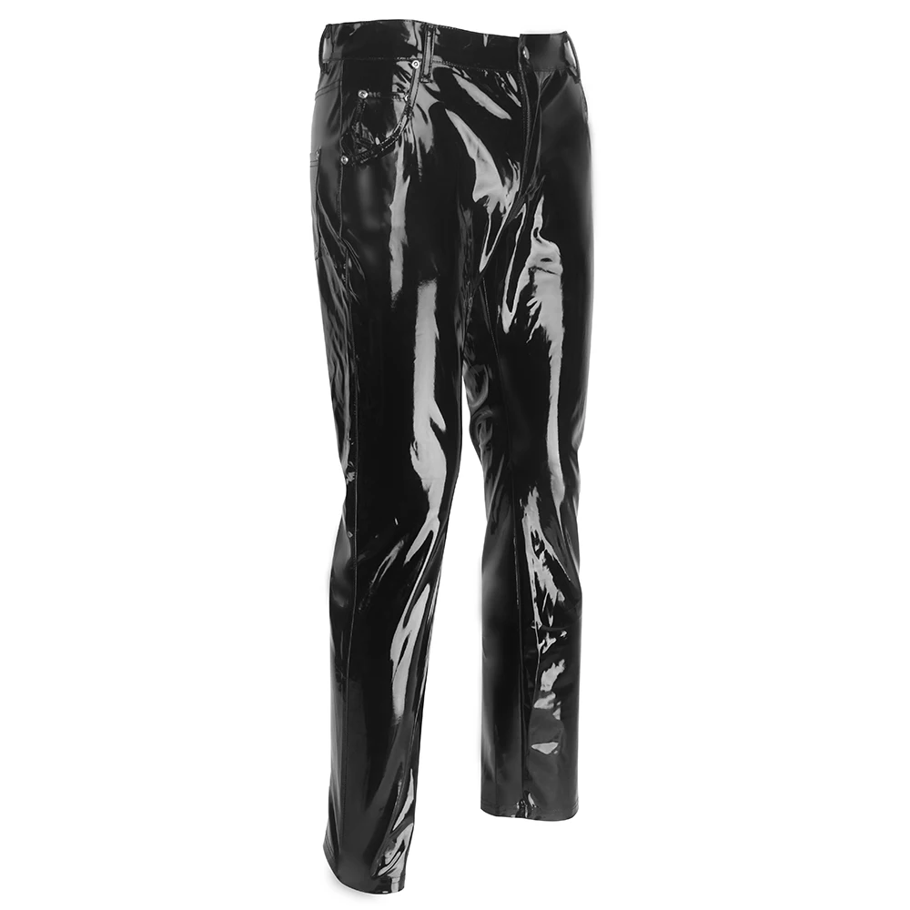 Men Faux Leather PVC Pants Tro - Men'S Gothic Formal Wear 评论和价格
