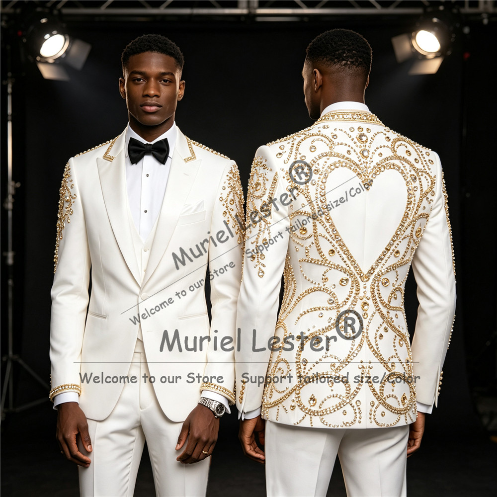 3 Piece Sets Gold Diamond Bead - Men Formal Wear Jacket 评论和价格
