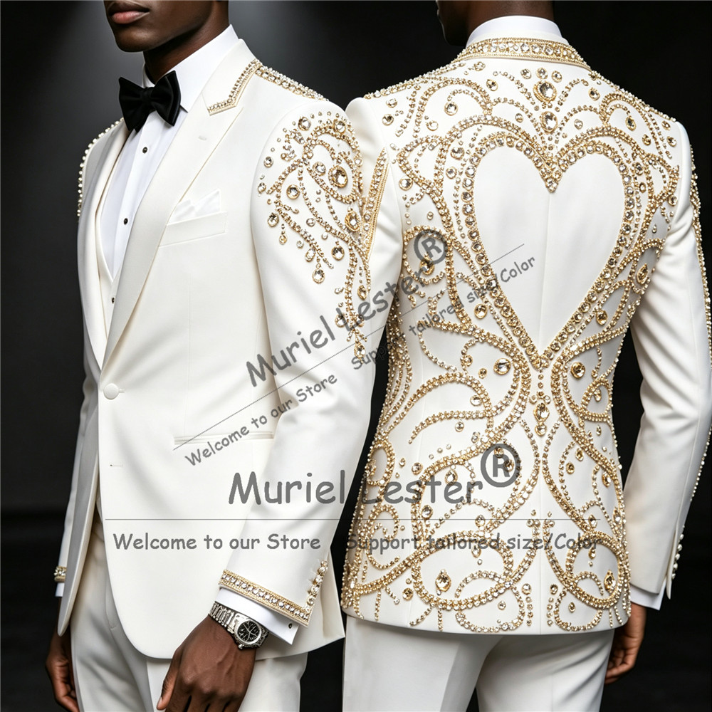 3 Piece Sets Gold Diamond Bead - Men Formal Wear Jacket 评论和价格
