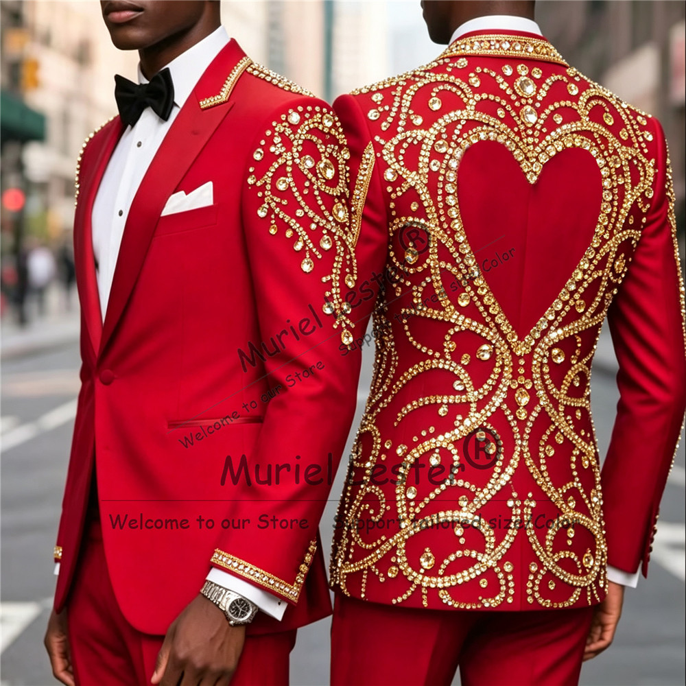 3 Piece Sets Gold Diamond Bead - Men Formal Wear Jacket 评论和价格