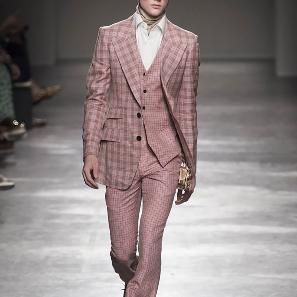 Pink Checkered Men's Suits 3 P - Men Formal Wear Pink 评论和价格