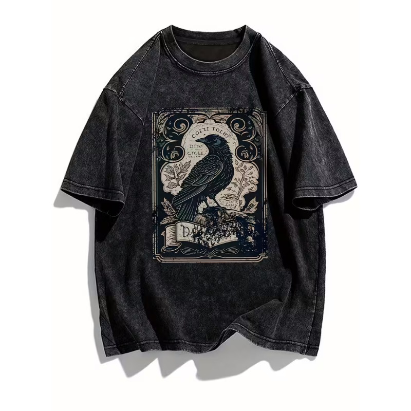 Vintage Gothic Raven Print T-S - Men'S Gothic Formal Wear 评论和价格